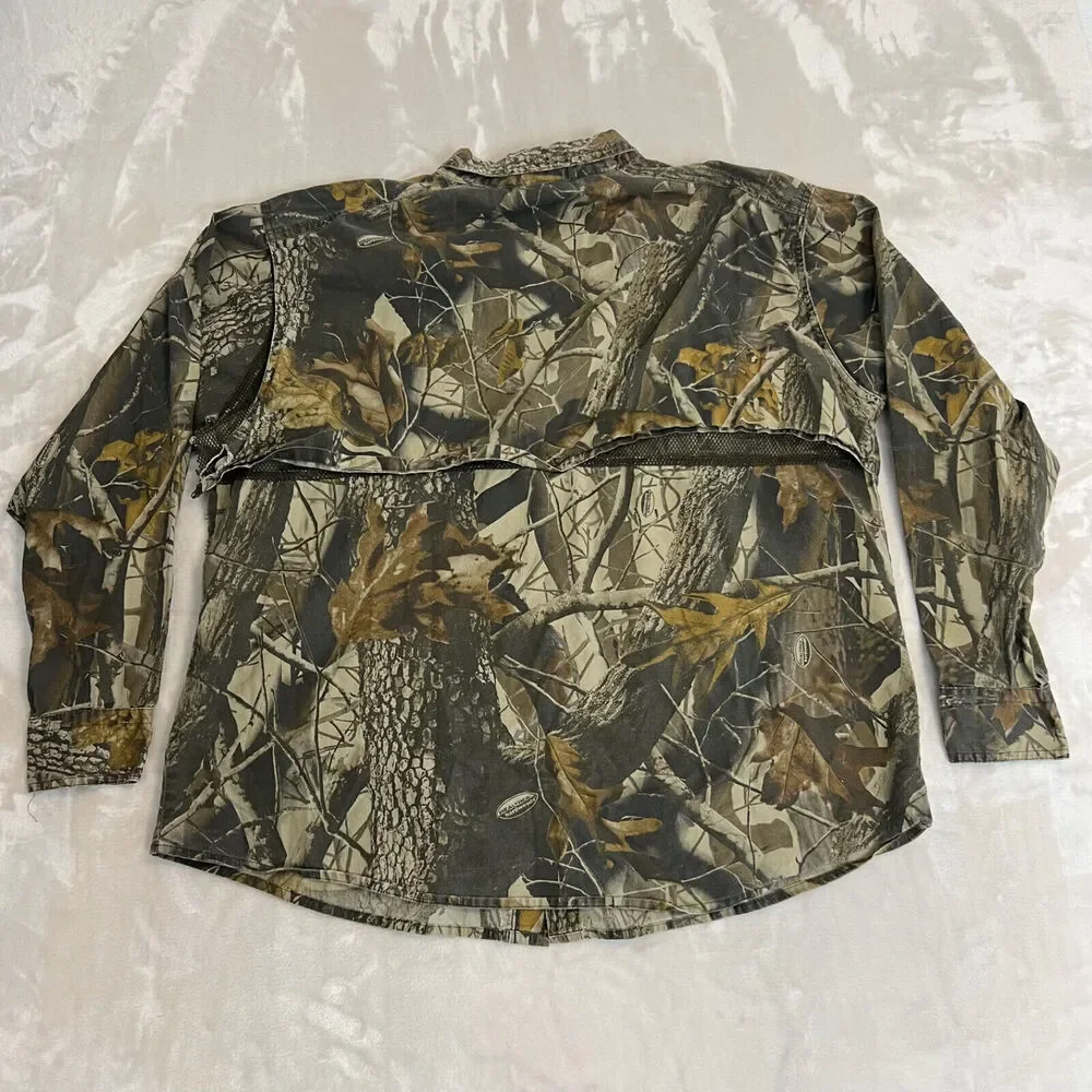VTG Woolrich Shirt Mens L Camo Hardwoods‎ Button Up Vented Outdoors Grunge FLAW